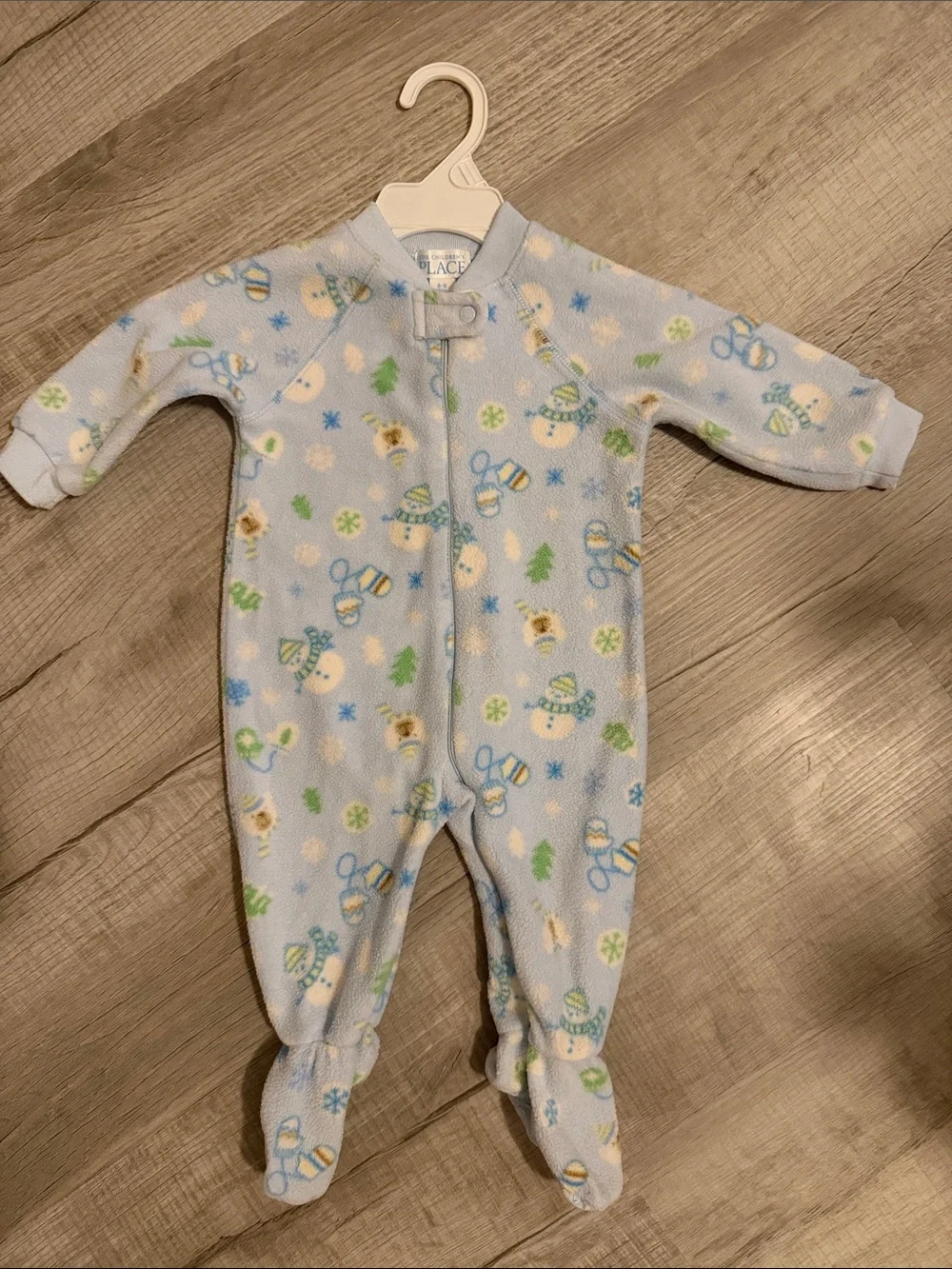 Light Blue Snowman Fleece Footed One-Piece